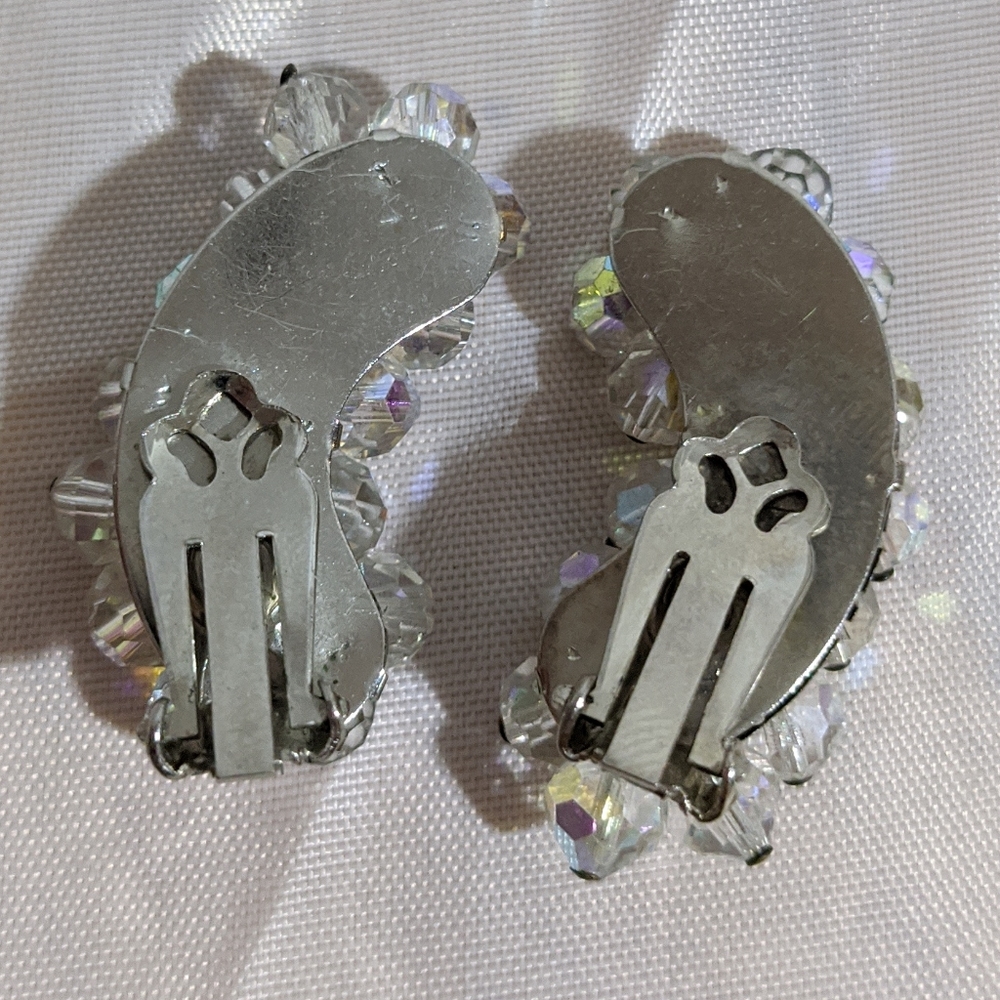 Vintage Mid Century Curved Iridescent Earrings - Picture 2 of 3